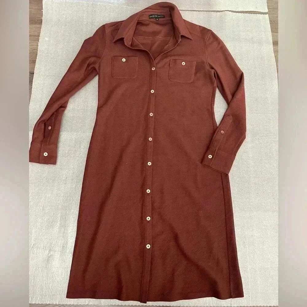 [S/M] Vintage Ralph Lauren Black Label  Burgundy Wool Button LS Shirt Midi Dress